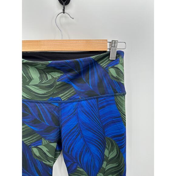 Noli Leggings Women MEDIUM Blue Green Tropical Print Pull On Stretch Activewear - Picture 4 of 7